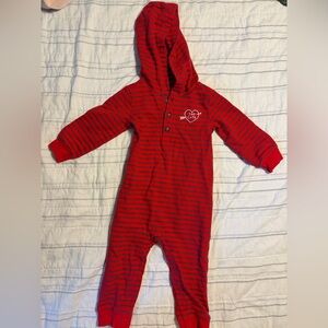 Carter's Red and Navy Striped Hooded One-Piece Footie